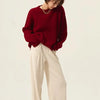 Turtleneck 100% cashmere sweater women loose thickening age reduction niche vintage red crewneck sweater women long sleeves