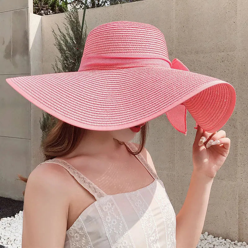 Summer straw hat beach Korean style seaside large brim outdoor sun protection sun hat vacation foldable straw hat  여름모자  모자