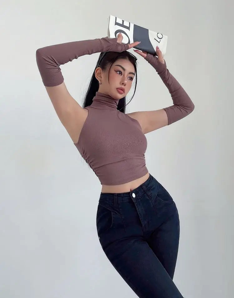 2025 New Spicy Girls Y2k Tops Oversleeve Sexy Turtleneck Tank Top for Women's Slim Fit Short tshirt Skinny Streetwear Crop Top