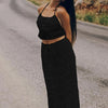 Weird Puss Mesh Backless 2 Piece Set Women Halter Lace-Up See Through Crop Tops+Loose Elegant Long Skirts Vacation Trend Outfits