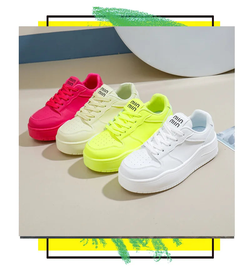 2025 New spring shoes for women green trainers platform lace up sneakers woman hip hop chunky sports shoes faux leather sneaker