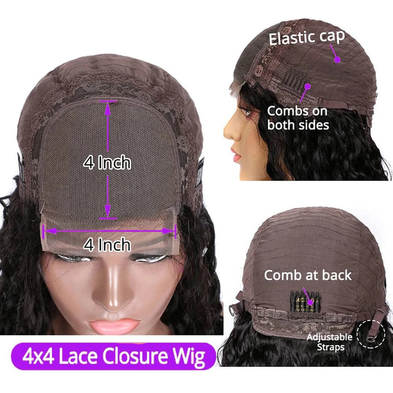13x4 Short Bob Wig Human Hair Deep Wave 100% Brazilian Curly Human Hair Wigs Transparent Lace Front Wigs For Women Preplucked