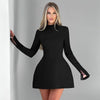 BKQU Elegant Solid Backless Mini Dress Women High Waist Fashion Long Sleeve Slim A-line Dresses 2024 Autumn Party Evening Dress