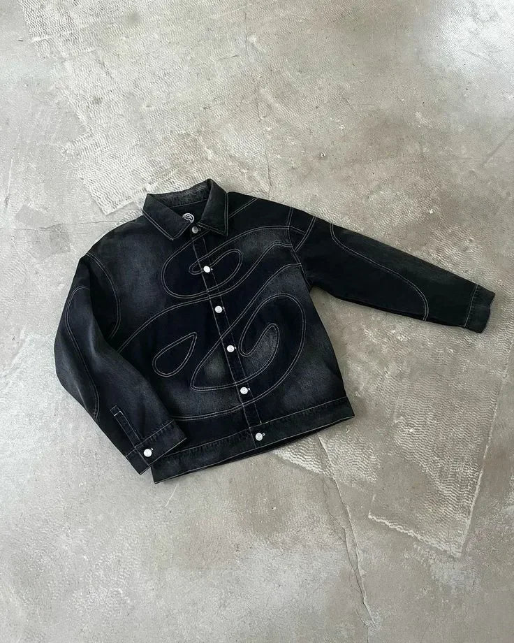 Vintage Leaves Camouflage Jeans Jacket Two Piece Set Y2K Suit Men Letters Rhinestone Sequins Oversized Coat Baggy Jeans Clothing