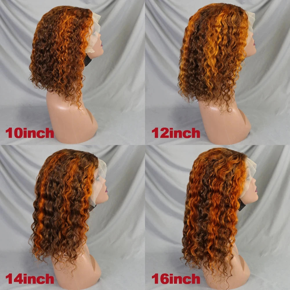 10-16 Inches 200% Density Water Wave Bob Human Hair Wigs  Short Deep Curly Brazilian Remy Human Hair Wigs for Black Women