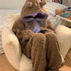 Brown Furry Pajama Sets Fluffy Teddy Bear Hooded Zipper Sleepwear Women Plush Warm Thick Christmas Homewear Y2K Kawaii Nightwear
