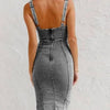 Summer New U Neck Halter Denim For Women's Dresses Fashion Slim Fit Wrap Hip Retro Female Party Sexy Split Denim Dresses