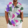 Men's Geometric Print Short Sleeve Shirt Hawaii Beach Casual Men's Cardigan Top Stylish And Comfortable Men's Shirt