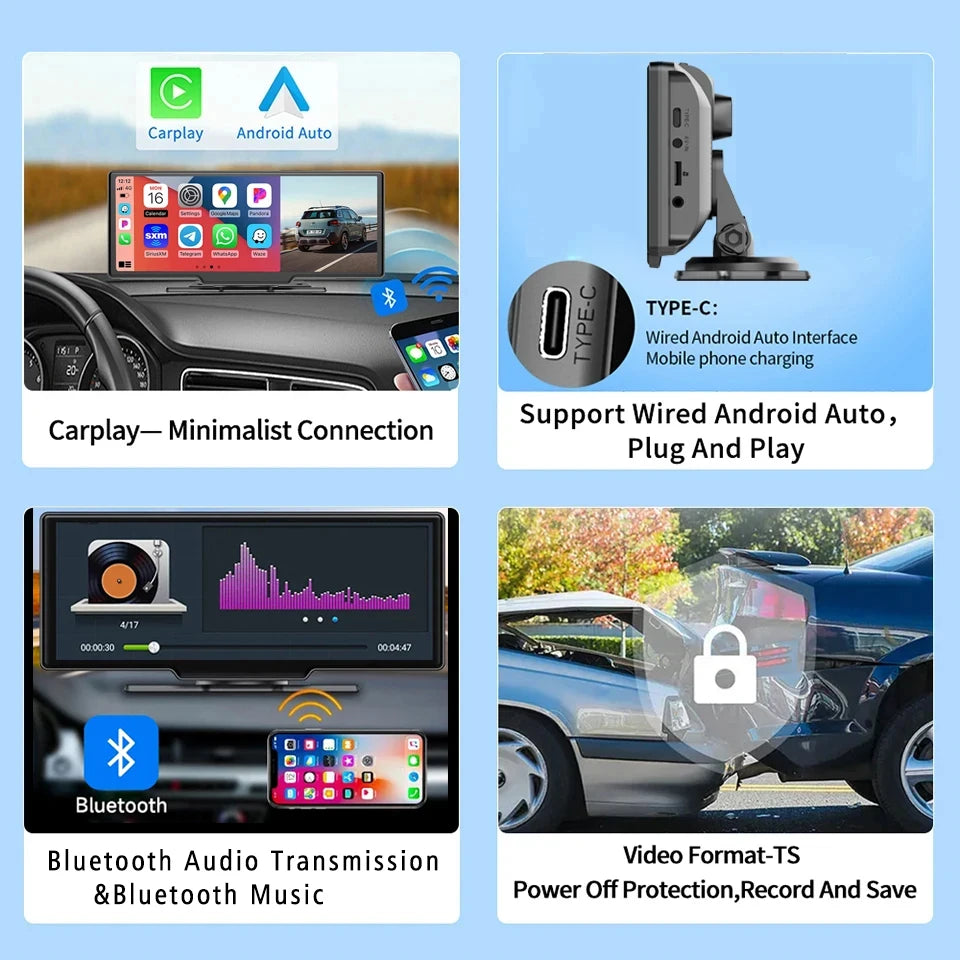 10.26“  Dash Cam 4K 3840*2160P Car Dvr Carplay Android Auto GPS 5G WIFI  Stream RearView Mirror Dashcam Camera Drive Recorder FM