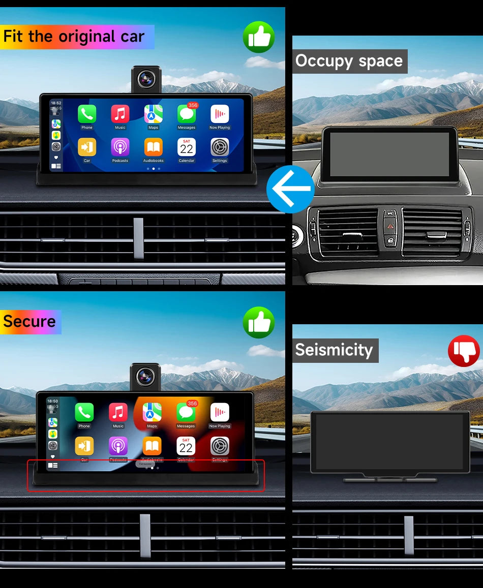 Develuck 10.26" Car DVR 350° Adjustable Carplay Android Auto Dash cam 4K Front&1080P Rear Camera Voice Control WIFI Dual lens FM