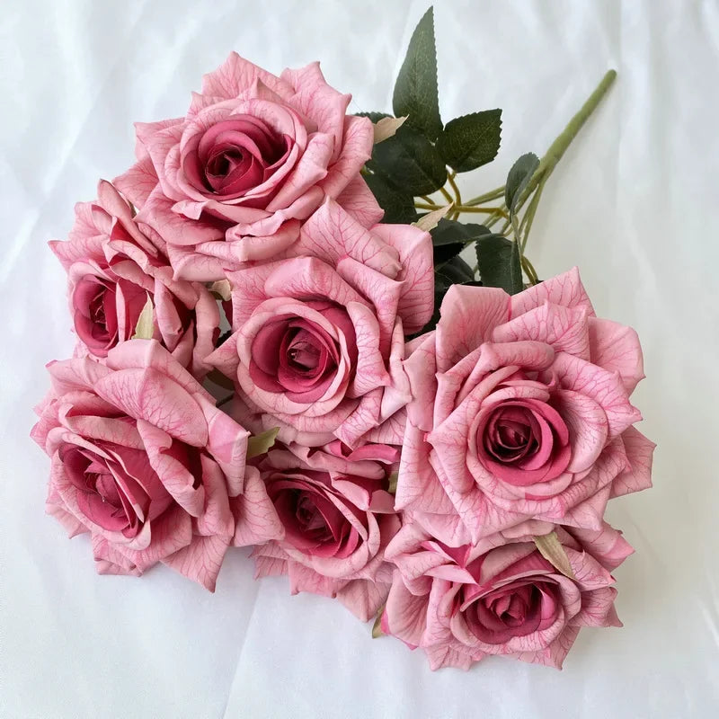 41CM 7 Forks Silk Screen Diamond Rose Artificial Flower Wedding  Living Room Decoration Road Guide Bouquet, Artificial Flower