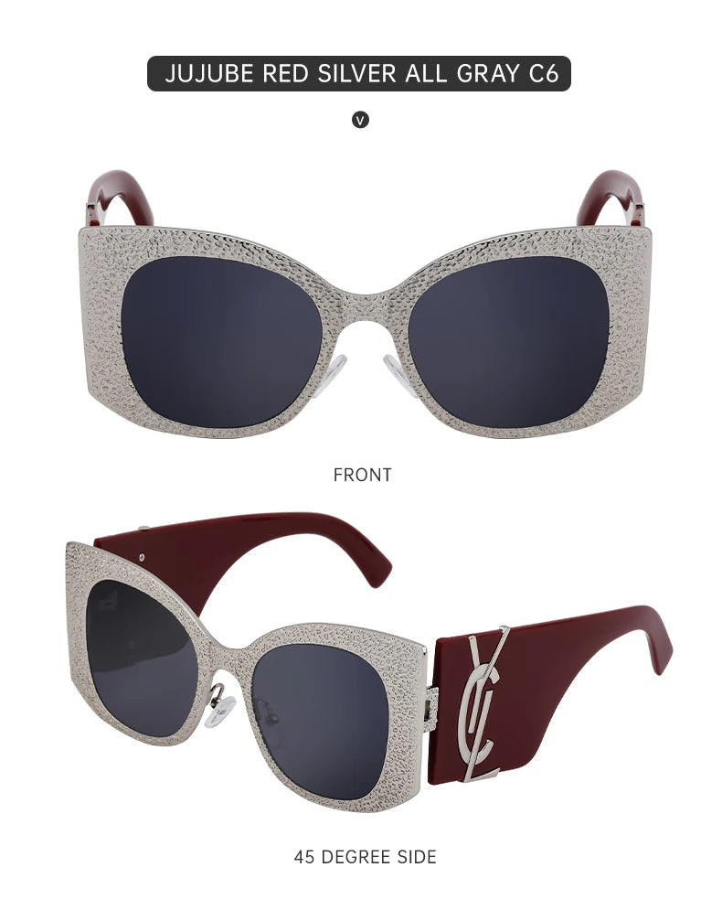 Oversized Cat Eye Sunglasses Women 2024 Luxury Brand Designer Punk Round Sun Glasses For Ladies Trendy Big Frame Eyewear UV400