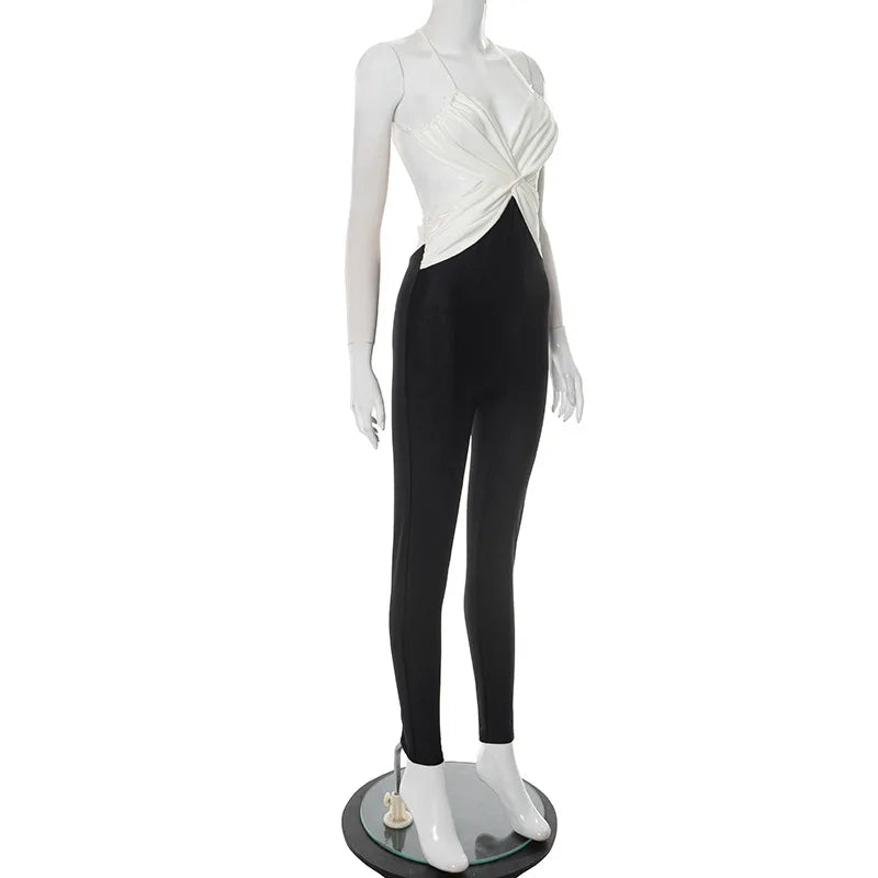 Nsauye High Waisted Bodycon Women Sexy One Pieces Fashion Y2K V Neck Jumpsuit Top Summer 2025 Club Overalls Bodysuit Low Cut Out