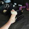 2025 Early Spring New Mink Hair High Heels One-word Sandals Square Head Stiletto Women's Shoes