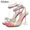 Eilyken New Women Sandals 2025 Summer Sexy Perspex Crystal High Heels Party Wedding Shoes Square Toe Pearls String Bowknot Pumps