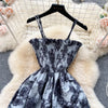 2024 New Summer Korean Fashion Rose Flower Print Romantic Retro Party Dress Elastic High Waist Vacation Long Dress Beach Vestido