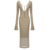 Evening Dress women Elegant Sequins Deep V Long Sleeves Midi Dress Sexy Luxury Backless Lace Up Ankle Length Bandage Party Gown