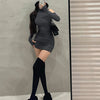 Summer Sexy High Neck Tight Dress Oversleeve Pleated Bottom Wrapped Hip Dress Women Bodycon