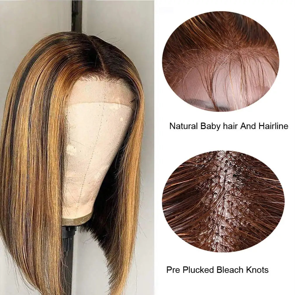 ISHINE 13x5x1 Highlight Straight Bob Wig Lace Front Wigs For Women Brazilian Hair Ombre Blond Color Wig Short Bob Human Hair Wig