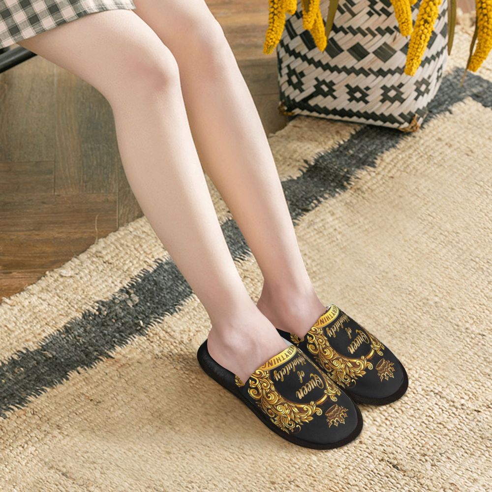 Custom Queen Of Absolutely Everything Gold Baroque Soft Memory Foam House Slippers Women Comfy Warm Anti-skid Sole Slipper