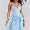 Mozision Off-shoulder Backless Pleated Maxi Dress For Women Fashion Strapless Sleeveless High Waist Bodycon Sexy Long Dress