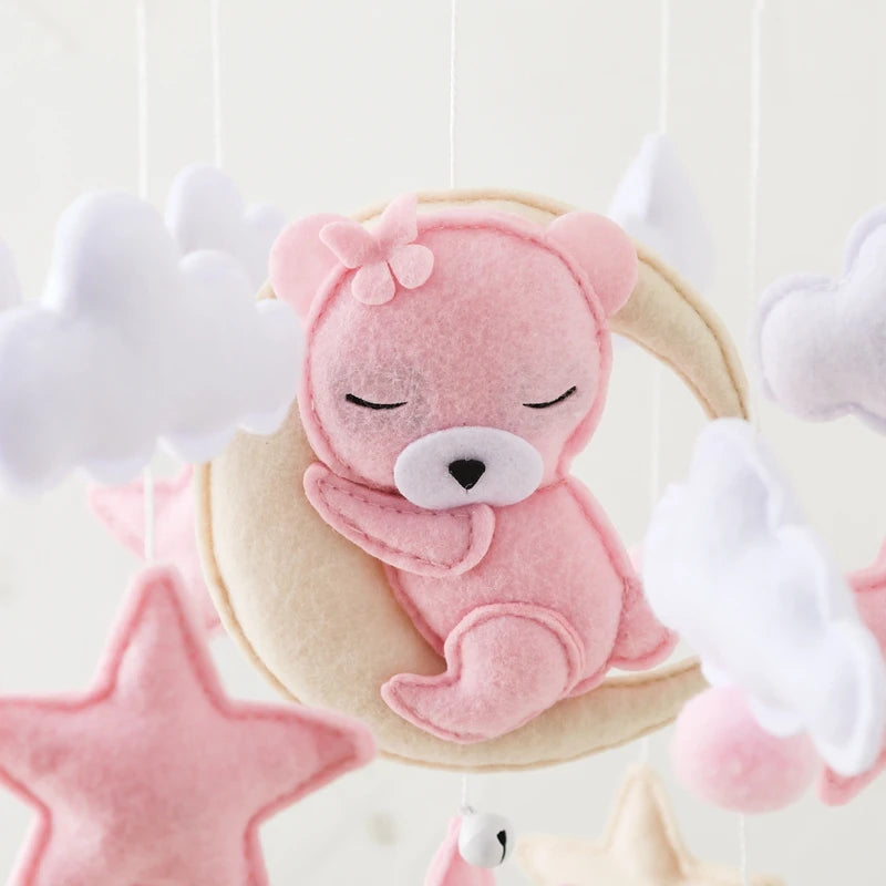 Baby Crib Mobile Rattle Toy 0-12Months Infant Soft Felt Teddy Velvet Pink Bear Bed Bell Hanging Toy Holder Bracket Crib Girl Toy