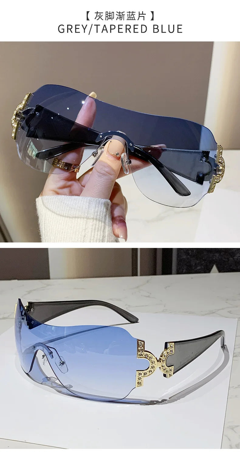 New Women Fashion Y2k Sunglasses Women's Vintage Integrated Surround Sun Glasses Lady UV Protective Eyewear UV400 Oculos De Sol