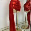 Sparkly Red Diamonds Asymmetrical Two Pieces Dress Design 2025 Women Sexy Strapless Top Skirt Suits Dance Performance Outfit