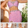 VC Pink Sparkly Sequins Long Dress Beaded Crystal Feather Embellished High Slit Straight Floor-length Prom Evening Gown Vestidos