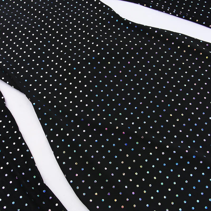 Tossy Glitter Hollow Out See-Through Maxi Dress Female Sexy Lace-Up Club High Waist Patchwork Sparkle Bandage Women Long Dress