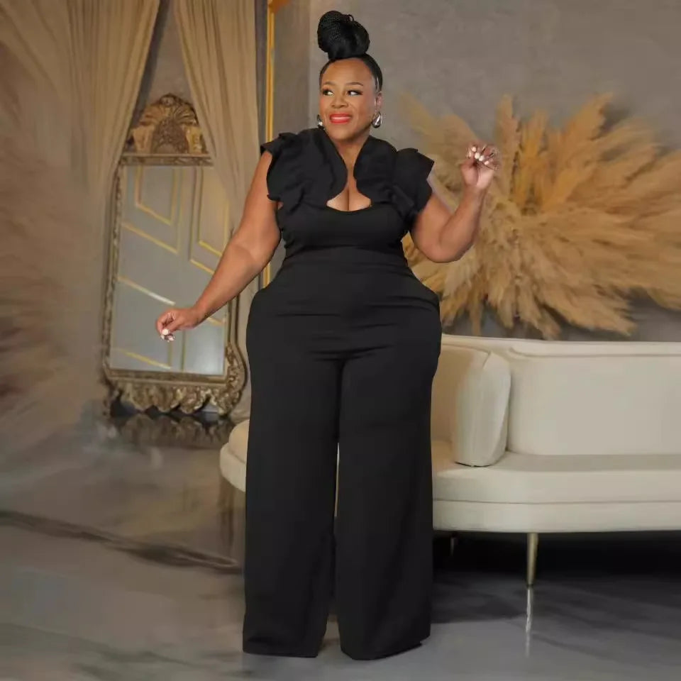 Plus Size Women Clothes Jumpsuit Summer Clothes Black Urban Leisure Bodysuit New 2024 Wide Leg Jumpsuit Wholesale Dropshipping