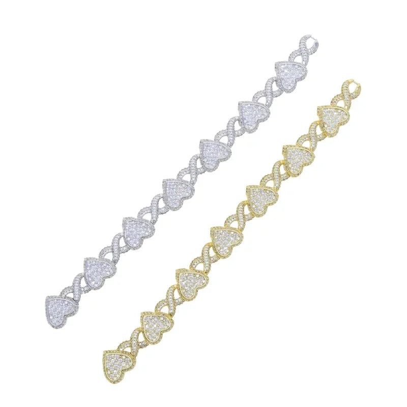 2025 Iced Out Bling Full Paved 5A Cubic Zirconia CZ Heart Charm Infinity Chain Choker Necklace Jewelry For Women Men