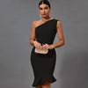 Mermaid Midi Bandage Dress Women Black Bodycon Dress Evening Party Elegant Sexy One Shoulder Birthday Club Outfit 2023 Summer