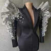 Sparkly Sequins Rhinestones Big Sleeves Black Jacket Sexy Singer Dancer Nightclub Jazz Dance Costume Performance Show Stage Wear