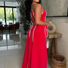 HLJ Elegant Stripe Patchwork Jumpsuits Women Halter Sleeveless Bow Belted Wide Legs Rompers Female Night Clubwear Overalls New