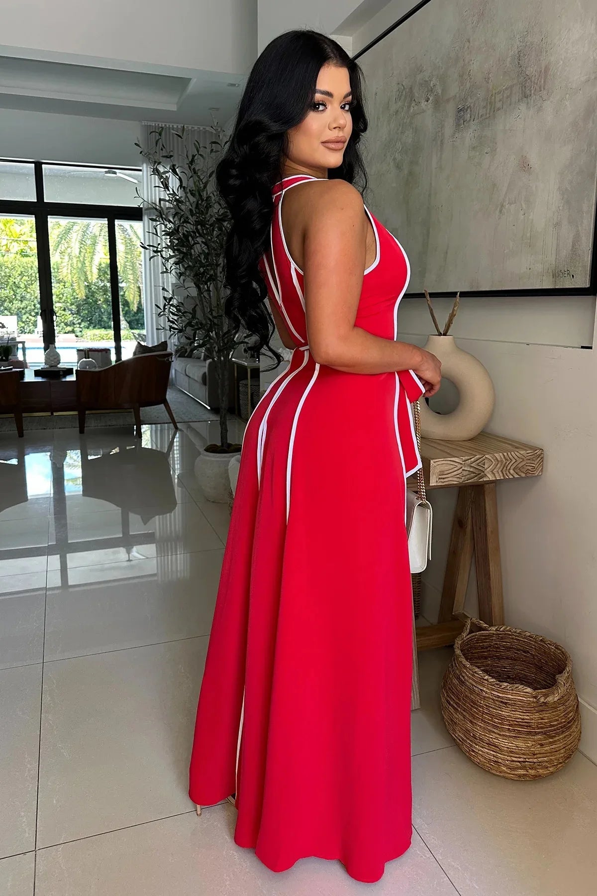 HLJ Elegant Stripe Patchwork Jumpsuits Women Halter Sleeveless Bow Belted Wide Legs Rompers Female Night Clubwear Overalls New