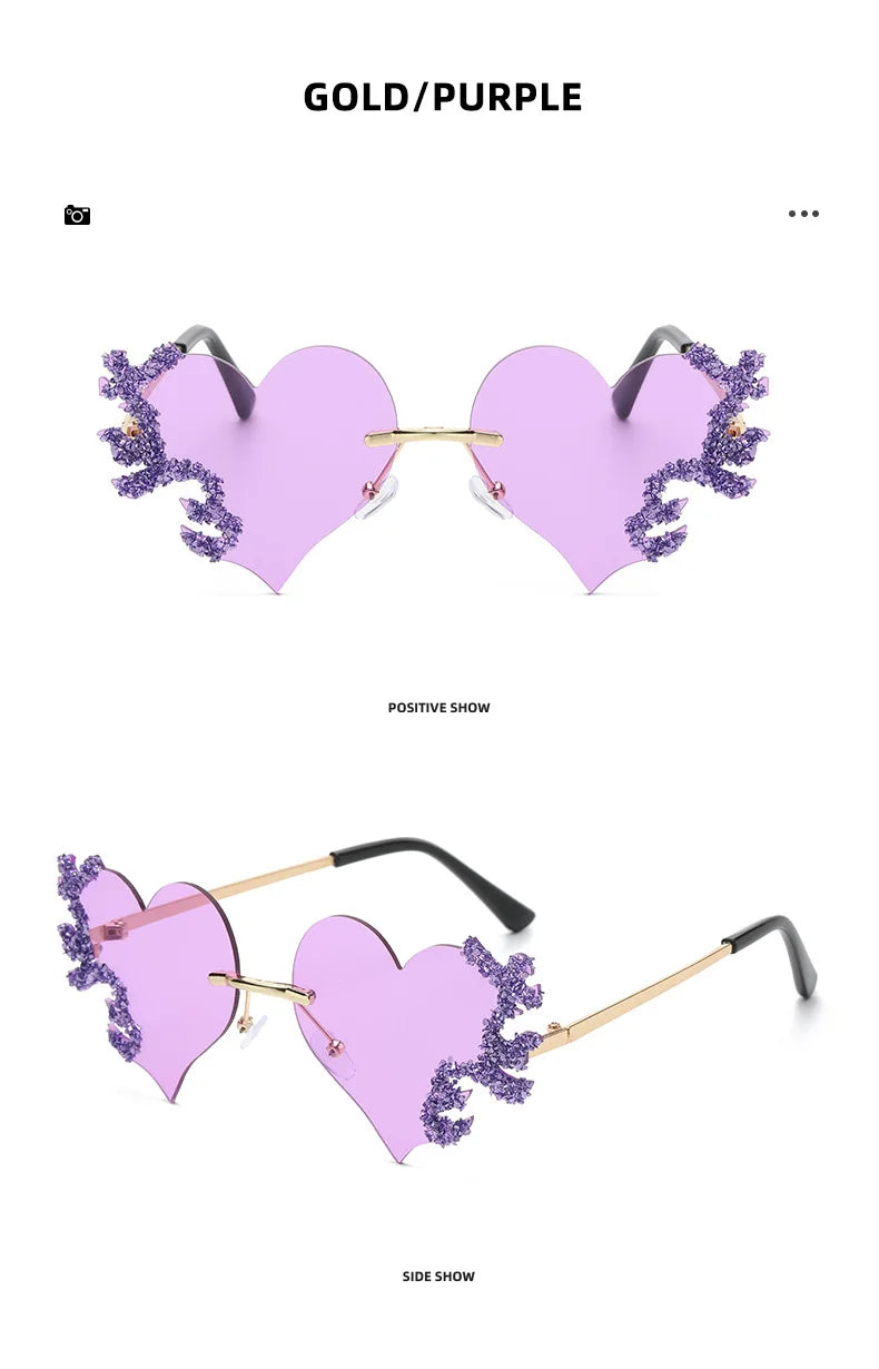 Rimless Sunglasses Women Luxury Brand Rhinestone Sun Glasses Ladies Cute Heart Shape Punk Party Eyewear очки від сонця женские
