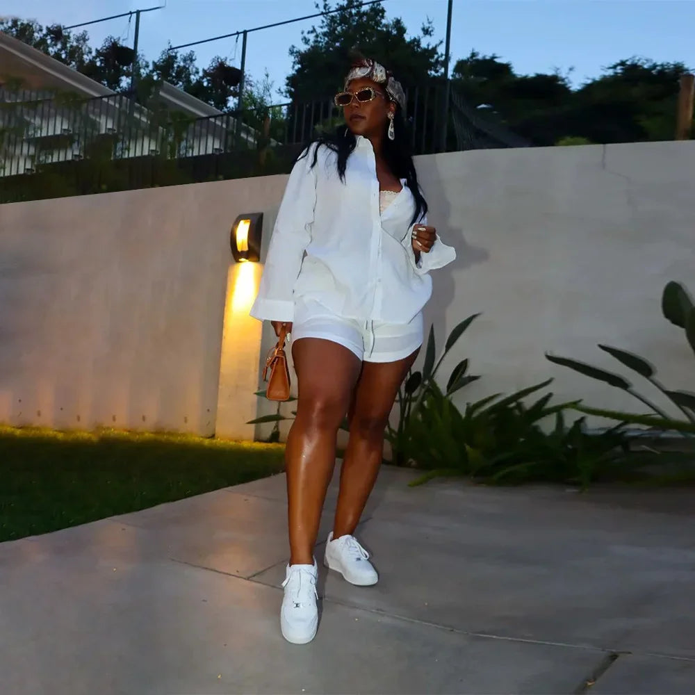 Women Summer 2 Pieces Outfits Solid Color  Short Sleeve High Waist Wrap Crops Tops and High Waist Shorts Set