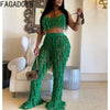 FAGADOER Sexy Hollow Out Tassels Pants Two Piece Sets Women Halter Sleeveless Backless Crop Top + Pants Outfit Female Streetwear