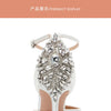 Baotou Hollow High Heel Women's Sandals Pointed Tip Thin Heel One-word Button Rhinestone Wedding Shoes Bridal Shoes