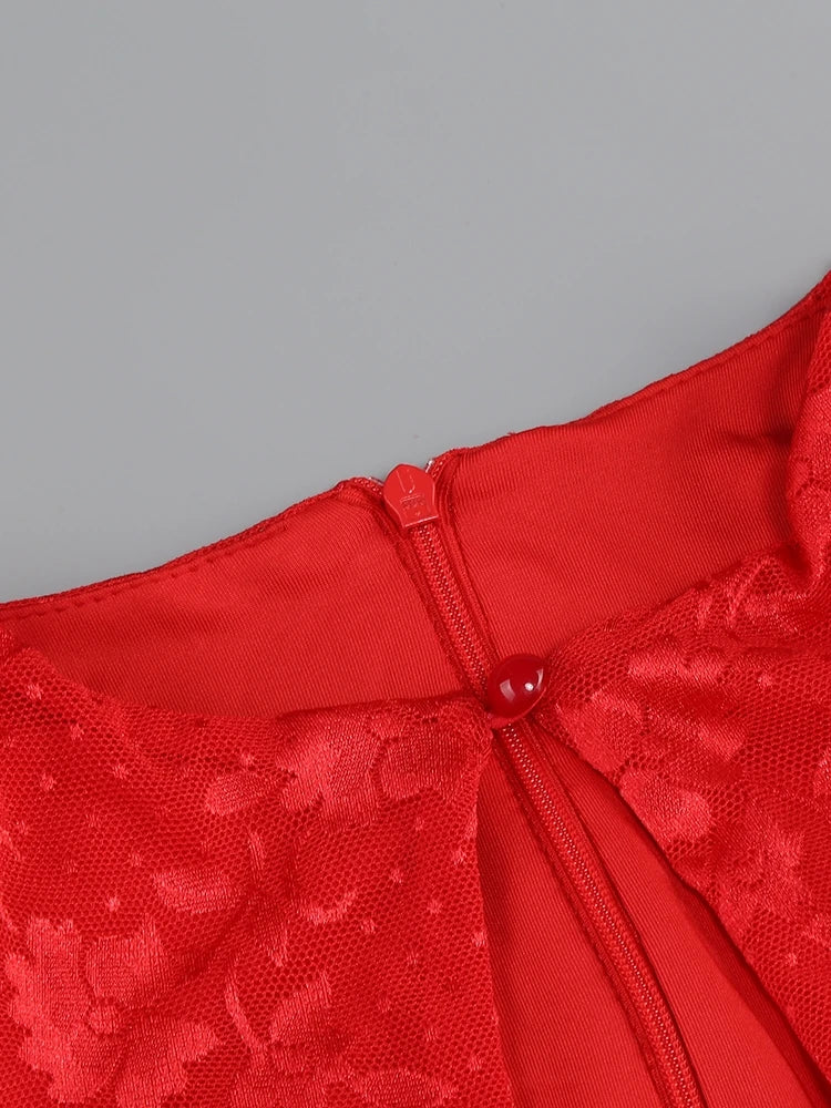 New Sexy Gloves Long Sleeves Cutout Pleated Draped Mini Dress Women Red/White Lace Floral Bodycon Dresses Party Cocktail Club