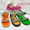 Wish Color Block Flat Bottom Square Head Sandals Women's Crossbody Woven Sports Style Magic Tape Beach Slippers