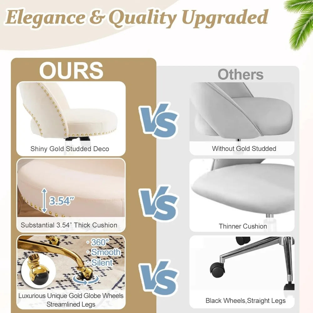 Cute Desk Chair with Wheels, Comfy Armless Swivel Vanity Task Chair for Women/Girl/Kids, Nail Tech for, Office Chairs