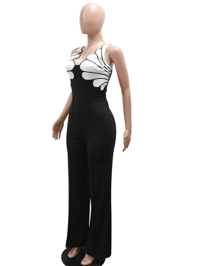Beyprern Beautiful Shell Details Jumpsuit Women Sleveeless Details Palazzo Jumpsuit Wide Leg Pants Set Overalls Sexy Clubwear