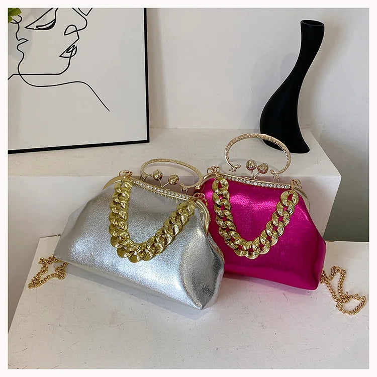 2024 Luxury Women Gold Green Chain Messenger Bags PU Leather Shoulder Bags Shell Clip Designer Handbag And Purse Wedding Clutch