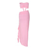 Hugcitar Fashion 2 Pcs Sets Strapless Tie Flower Draped Sexy Crop Tank Top Slit Tassel Maxi Skirt Women Outfit Festival Party