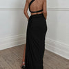 Ladies Spring 2 Pieces Sleeveless Backless Strap Spit Crop Top Side Slit Slim Fit Maxi Skirt Set Women Evening Party Clubwear