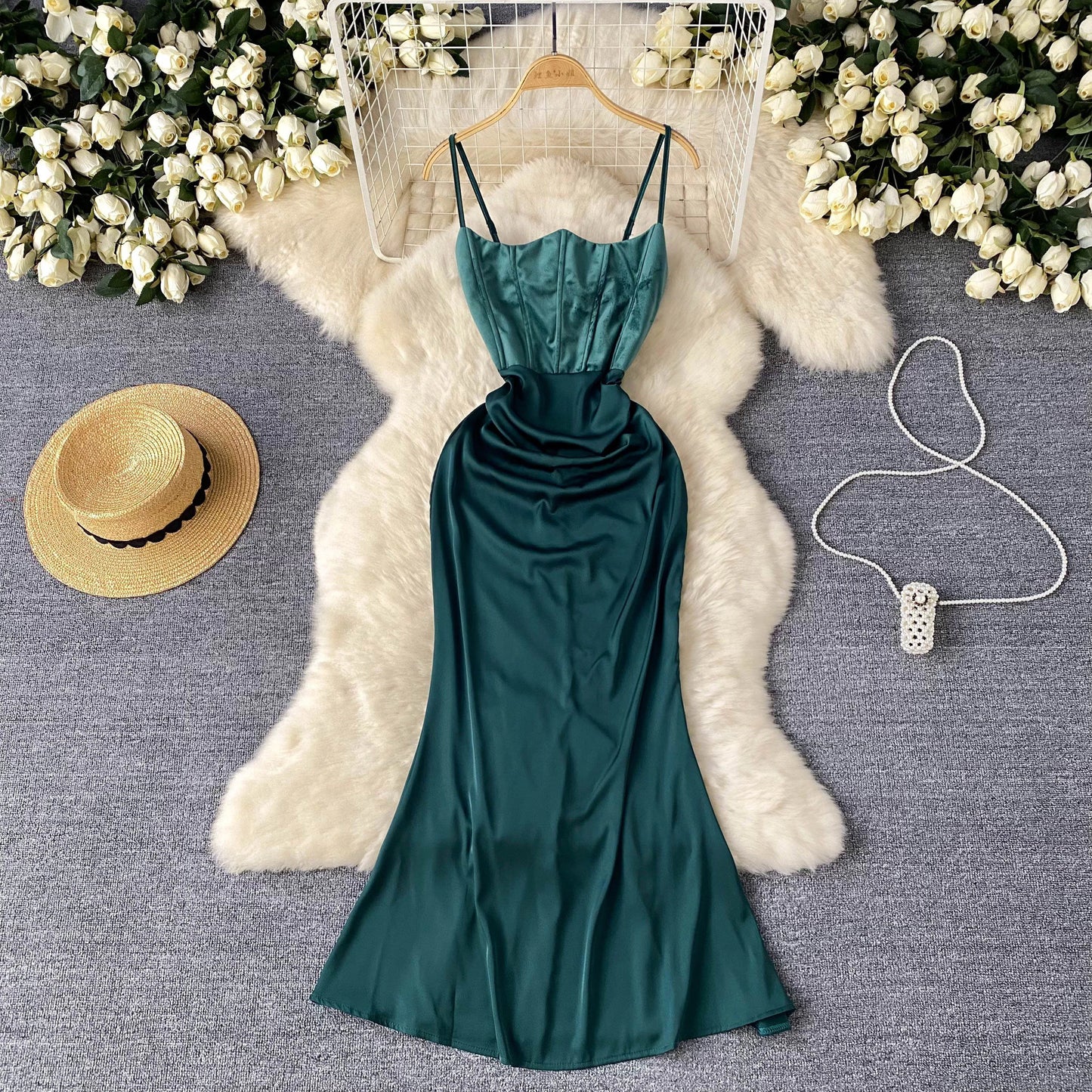 SINGREINY Evening Party Senior Slim Dress Women Spaghetti Strap Backless Zipper Sleeveless Bodycon 2024 Newest Satin Long Dress