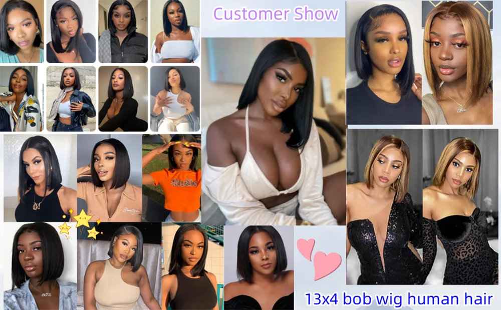 YIJIMEI 13x4 Straight Bob Wigs Human Hair Lace Frontal Wig 180% Density Natural Color Brazilian Wigs On Sale 10-14inch