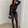 FAGADOER Sexy Mesh Women 2 Piece Set Outfit See Through Long Sleeves Crop Top + Skiny Pants Suits Female Streetwear Clothing New